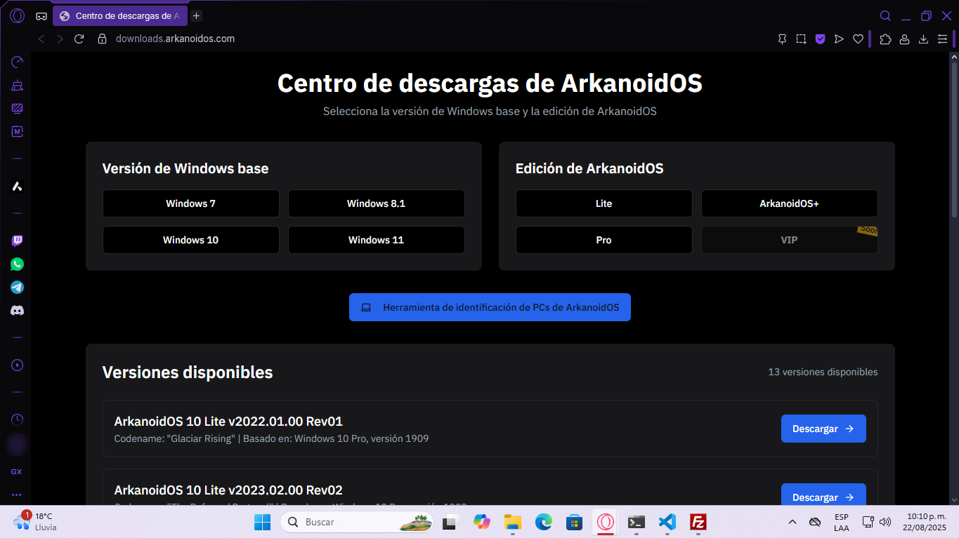 Página de Descargas de ArkanoidOS